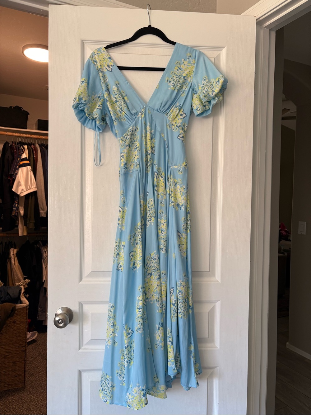 Free People Laura Floral Midi Dress in Sky Blue
